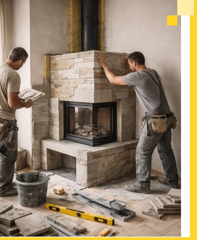 Угловые камины под ключ проект, монтаж и отделка в Солнечногорске