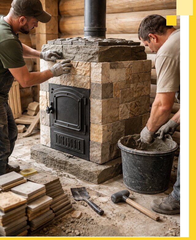 Облицовка банной печи под ключ в Солнечногорске: камень и плитка