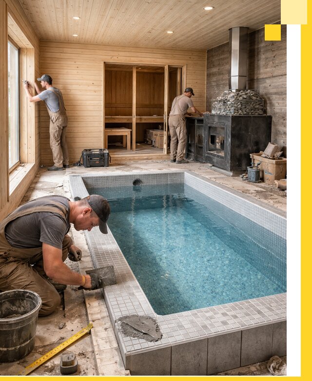 Проект бани с бассейном и сауной в Солнечногорске под ключ