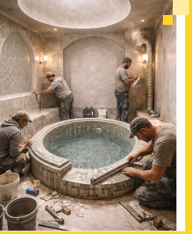 Профессиональное строительство хамама с бассейном в Солнечногорске под ключ