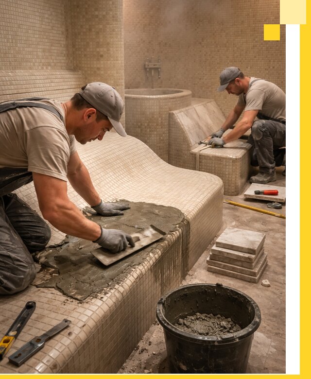 Лежаки для хамама под ключ в Солнечногорске, проект и монтаж