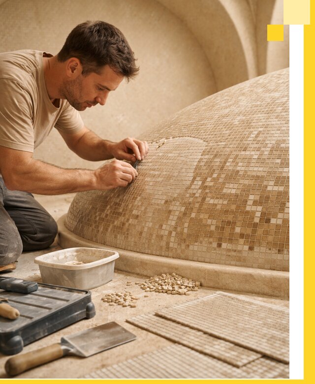 Профессиональная укладка мозаики для хамама под ключ в Солнечногорске