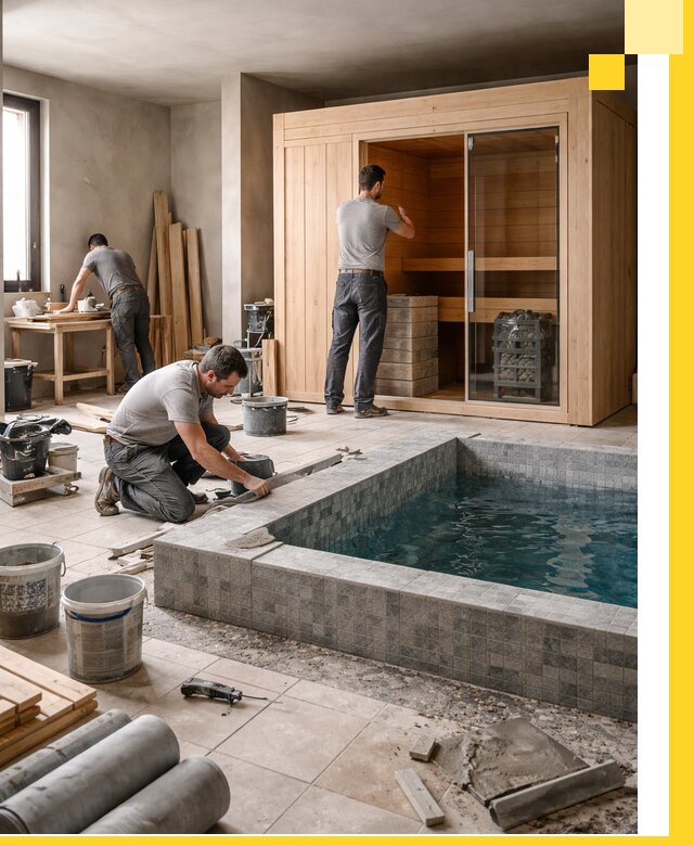 SPA зоны под ключ с бассейном сауной и печью в Солнечногорске